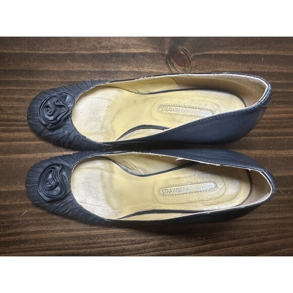 Strawberry Field Whimsygoth Black Heels Pumps Leather Flower Retro‎ 23.5 SZ US 7 - Picture 6 of 12